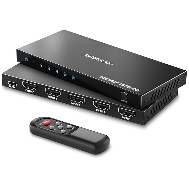 Commutateur HDMI 2.0b AVIDGRAM à 4 ports avec télécommande infrarouge