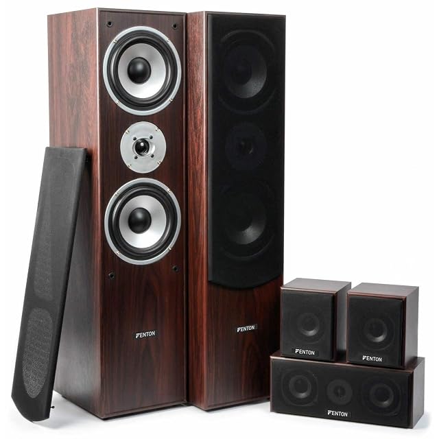 Ensemble d’enceintes home cinéma Fenton HF5W 5.0 en brun