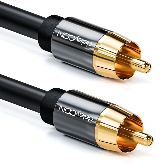 Câble RCA blindé pour caisson de basses deleyCON avec connecteurs plaqués or
